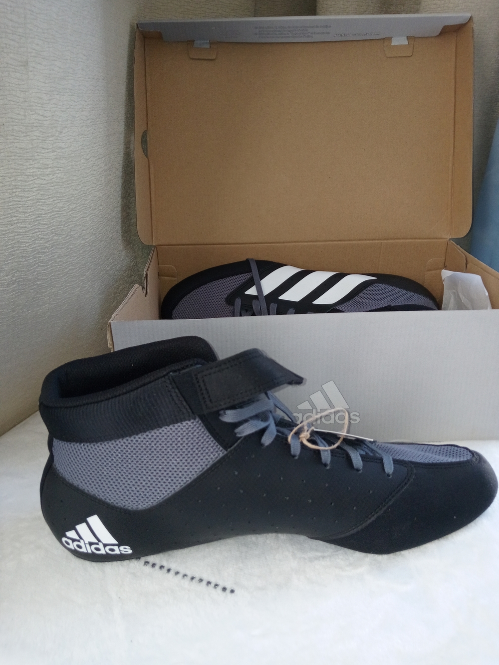 Adidas Men's Black and Gray High-Top Wrestling Training Shoes